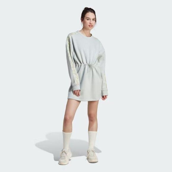 Adidas Floral Graphic 2 Stripes Fleece Dress NWT Small Medium - Picture 1 of 8